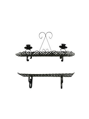 Spanish Revival Black Metal Reticulated Candle Holder Stand Wall Shelf 2 Pc Lot